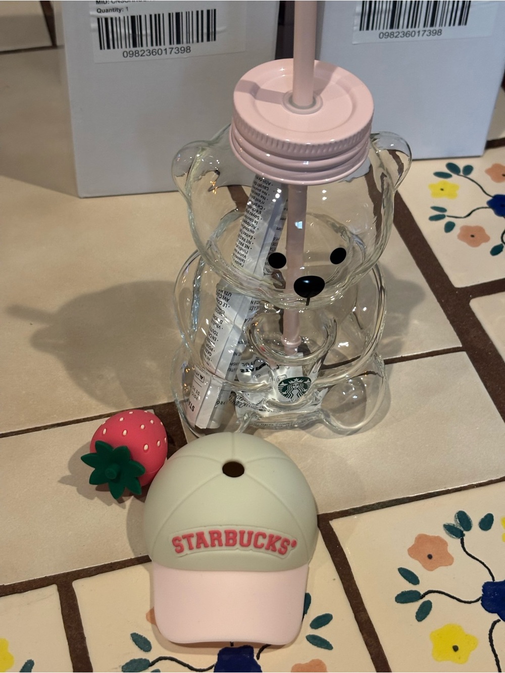 Starbucks Limited Edition Bearista Cup with Cap and Pink Strawberry Straw topper - Picture 3 of 7